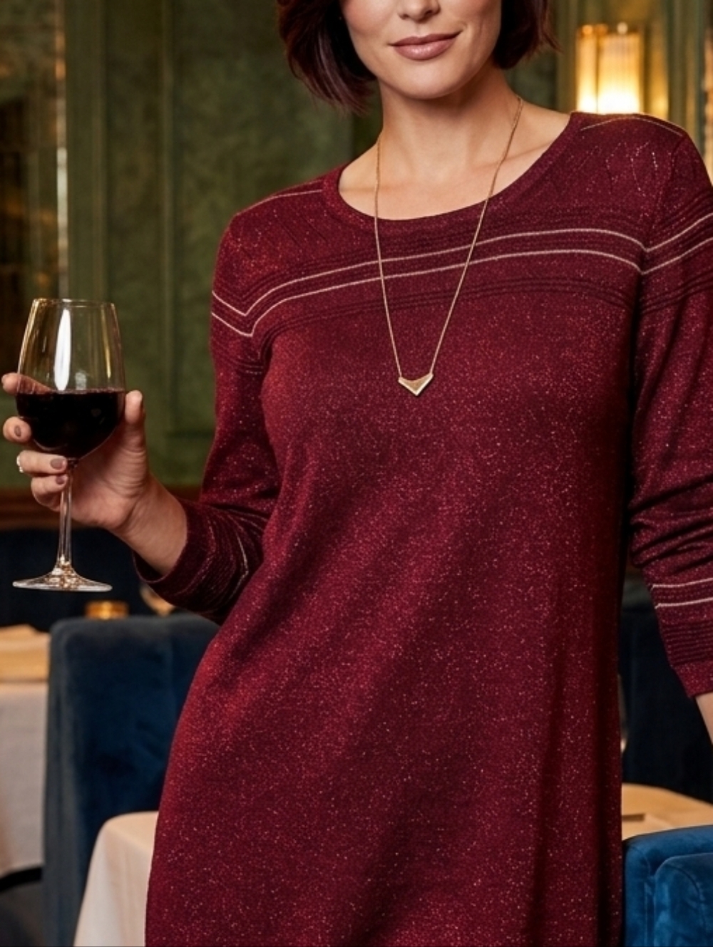 Liz Claiborne Metallic Knit Sweater - Burgundy with Sparkle